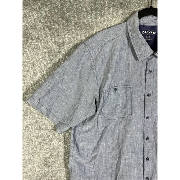 Orvis Woven Short Sleeve Tech Shirt Mens Size‎ XXL Blue Polyester Chest Pockets - Picture 7 of 16